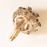 Vintage-Pagodenring aus 14-karätigem Gelbgold mit Saphiren (ca. 1.20 ctw) und Opalen (ca. 1.10 ctw), 70er Jahre