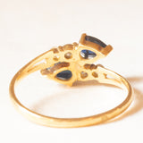 Anello contrarier vintage francese in oro giallo 18K con zaffiri (0.60ctw ca.) e diamanti di taglio brillante (0.18ctw ca.), anni ‘70