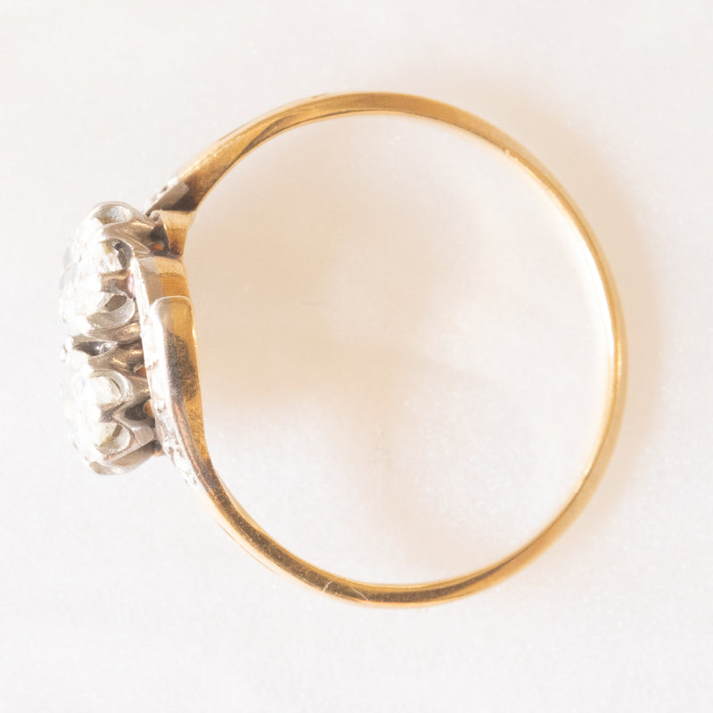 Toi et Moi antico in oro giallo 18K e argento con diamanti di taglio vecchia miniera e di taglio rosetta (0.44ctw ca.), primi del ‘900