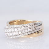 Anello vintage "doppio" in oro giallo e bianco 14K con diamanti (0.80ctw ca.), anni '70