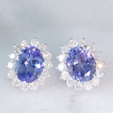 Orecchini a margherita vintage in platino con tanzaniti (4.45ctw) e diamanti (1.26ctw), anni ‘80/‘90