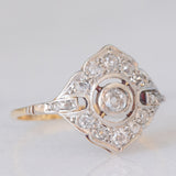 Anello Art Déco in oro giallo e bianco 14K con diamanti di taglio vecchia miniera e di taglio rosetta (0.30ctw ca.), anni ‘30