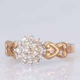 Anello a fiore vintage in oro giallo e bianco 9K con diamanti (0.15ctw ca.), anni ‘80