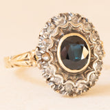 Gänseblümchen-Ring im Vintage-Antik-Stil aus 18 Karat Gelbgold und Silber mit Saphir (ca. 1.40 ct) und Diamanten im Rosettenschliff