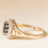 Vintage-Gänseblümchenring aus 9-karätigem Gelb- und Weißgold mit Saphir (ca. 0.90 ct) und Diamanten (ca. 0.10 ctw), 1990