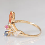 Anello a fiore vintage in oro giallo 9K con zaffiri (0.60ctw ca.) e diamanti