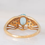 Anello vintage in oro giallo 9K con apatite (0.80ctw ca.) e zaffiri (0.37ctw ca.), anni ‘80/‘90