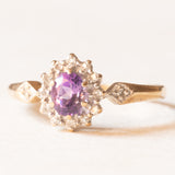 Vintage-Gänseblümchenring aus 9-karätigem Gelb- und Weißgold mit Amethyst (ca. 0.30 ct) und Diamanten (ca. 0.14 ct), 70er Jahre