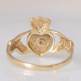 “Amicizia, amore, lealtà” Anello Claddagh vintage in oro giallo 9K con diamante