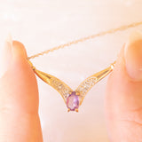 Collana vintage in oro giallo 9K con ametista (0.25ct ca.) e diamanti, anni ‘70/‘80 ca.