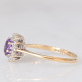 Anello a margherita in oro giallo 9K con ametista (0.35ct ca.) e diamanti (0.06ctw ca.), anno 1987