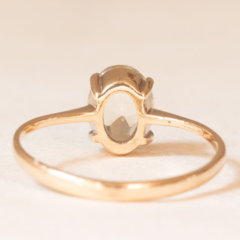 Solitario vintage in oro giallo 9K con quarzo citrino (1ct ca.), anno 1981