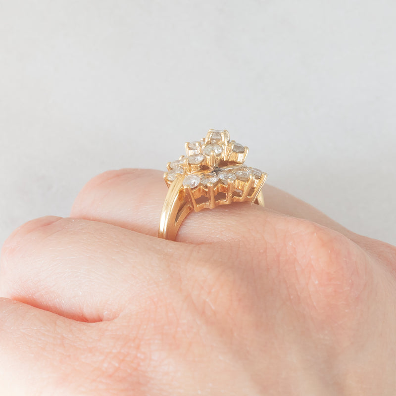 Anello vintage in oro giallo 14K con diamanti di taglio brillante (1.90ctw ca.), anni ‘70