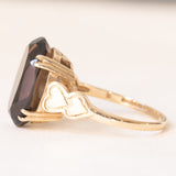 Vintage-Cocktailring aus 9-karätigem Gelbgold mit Rauchquarz (ca. 5 Karat) und Herzverzierungen, 1991