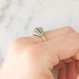 Vintage antique style ring in 14K yellow gold and silver with square cut emeralds (0.12ct approx.) and rose cut diamonds (0.26ctw approx.), 50s/60s