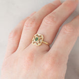 Anello vintage in oro giallo 18K con smeraldo (0.13ct ca.) e diamanti, anni ‘70/‘80