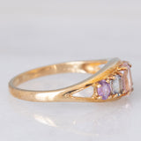 Anello in oro giallo 9K con morganite (0.36ct), tanzaniti (0.34ctw) e zaffiri viola sintetici (0.28ctw)