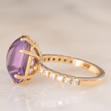 Anello da cocktail vintage in oro giallo 18K con ametista e diamanti di taglio brillante (0.24ctw ca.), anni ‘70/‘80
