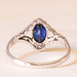 Art-Deco-Ring aus Platin und 18 Karat Weißgold mit Saphir und Rosettendiamant, 30er Jahre