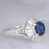 Ballerina in blu - Anello ballerina vintage in platino con zaffiro e diamanti