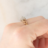 Anello a fiore vintage in oro giallo e bianco 9K con diamanti (0.15ctw ca.), anni ‘80