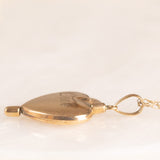 Vintage-Halskette mit Kette aus 9-karätigem Gelbgold und drehbarem herzförmigem Anhänger mit „Love“-Schriftzug aus 9-karätigem Gelbgold mit Diamanten