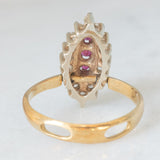 Gioiello vintage 2 in 1 e convertibile da anello a ciondolo in oro giallo e bianco 14K con rubini (0.12ctw ca.) e diamanti di taglio brillante (0.32ctw ca.), anni ‘70/‘80