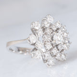 Anello a fiocco di neve vintage in oro bianco 18K con diamanti di taglio brillante (1.33ctw ca.), anni ‘70