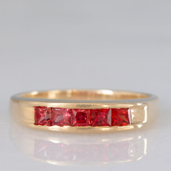 Veretta vintage in oro giallo 8K con zaffiri rossi sintetici (0.60ctw ca.), anni ‘90