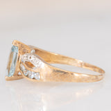 Anello vintage in oro giallo 9K con topazi azzurri (0.80ctw ca.) e diamanti, anni ‘80/‘90