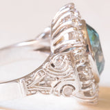 Vintage-Gänseblümchen-Ring aus 18 Karat Weißgold mit hellblauem Zirkon (ca. 4.50 ct) und Diamanten (ca. 0.84 ctw)