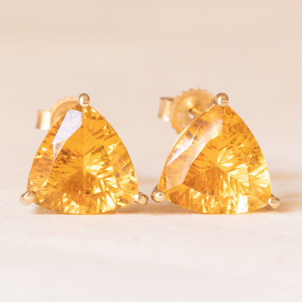 Orecchini punto luce vintage in oro giallo 9K con quarzi citrini (4ctw ca.)