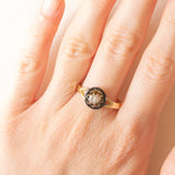 Solitär aus 14-karätigem Gelbgold mit Diamant im Brillantschliff (ca. 0.25 ct) und schwarzer Emaille, 50er Jahre