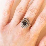 Gänseblümchen-Ring im Vintage-Antik-Stil aus 18 Karat Gelbgold und Silber mit Saphir (ca. 1.40 ct) und Diamanten im Rosettenschliff