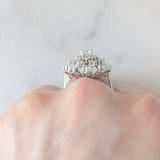 Anello a fiocco di neve vintage in oro bianco 18K con diamanti di taglio brillante (1.33ctw ca.), anni ‘70