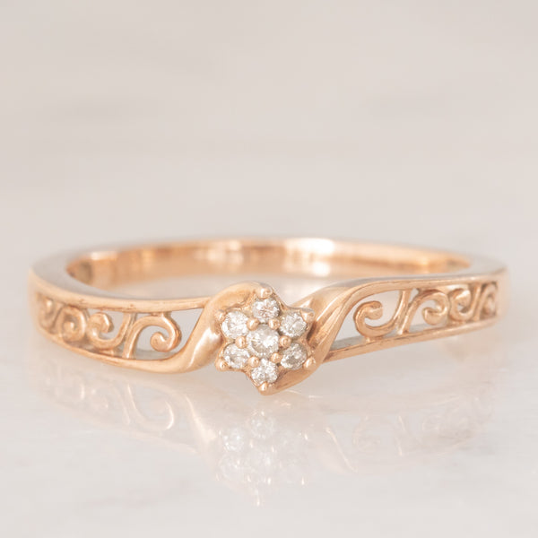 Anello vintage in oro rosa 9K con diamanti (0.03ctw ca.), anni ‘90