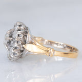 Anello a margherita antico in oro giallo 18K e argento con diamanti di taglio rosetta, primi del ‘900