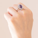 Vintage-Gänseblümchenring aus 14-karätigem Weißgold mit Amethyst (ca. 3.20 ct) und Diamanten im Brillantschliff (ca. 0.50 ctw), 70er Jahre