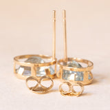 Vintage-Ohrringe aus 9-karätigem Gelbgold mit behandeltem Blautopas (ca. 2 Karat), 60er/70er Jahre