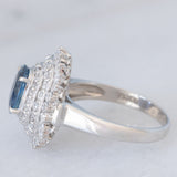 Anello a margherita vintage in platino con zaffiro (1.54ct) e diamanti (1.01ctw), anni ‘80
