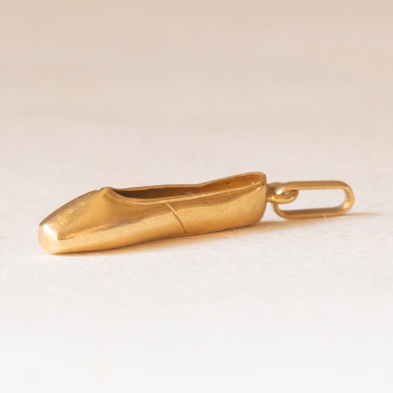 Ciondolo vintage a forma di scarpetta da ballerina in oro giallo 18K