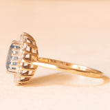 Vintage-Gänseblümchen-Ring aus 9-karätigem Gelb- und Weißgold mit blauem Topas (ca. 1.40 ct) und Diamanten (ca. 0.08 ctw), Jahr 1992