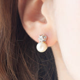 Orecchini vintage in oro bianco 18K con perle bianche e diamanti di taglio brillante (0.50ctw ca.)