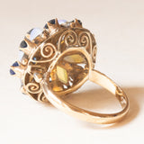 Винтажное кольцо с изображением пагоды из желтого золота 14 карат с сапфирами (около 1.20 карата) и опалами (около 1.10 карата), 70-е годы