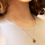 Vintage-Halskette mit Kette aus 9-karätigem Gelbgold und Blumenanhänger aus 9-karätigem Gelbgold mit Quarz und Diamanten
