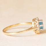 Vintage-Gänseblümchen-Ring aus 9-karätigem Gelb- und Weißgold mit blauem Topas (ca. 0.40 ct) und Diamanten (ca. 0.03 ctw), Jahr 1989