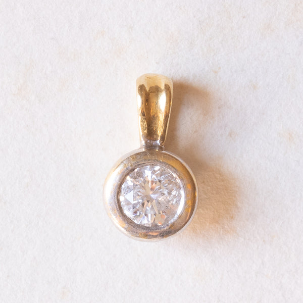 Ciondolo punto luce vintage in oro giallo e bianco 18K con diamante di taglio brillante (0.25ct ca.)