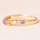Vintage-Ring aus 14 Karat Gelbgold mit Amethyst, Rosenquarz, Citrinquarz, grünem Peridot, blauem Topas und Iolith, 90er Jahre