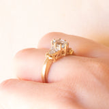Vintage 9K yellow gold ring with aquamarine (0.60ct approx.) and diamonds (0.03ctw approx.), year 1983