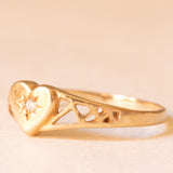 Herzförmiger Vintage-Siegelring + Zigeunerring aus 9-karätigem Gelbgold mit Zirkonia